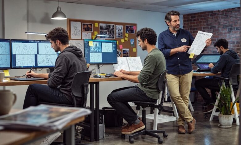 Animators working on hybrid animation projects.